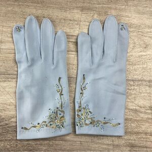 Vintage 60s 70s Women’s JPUN Leather Evening Glove Blue Beaded Accent Wrist 7.5
